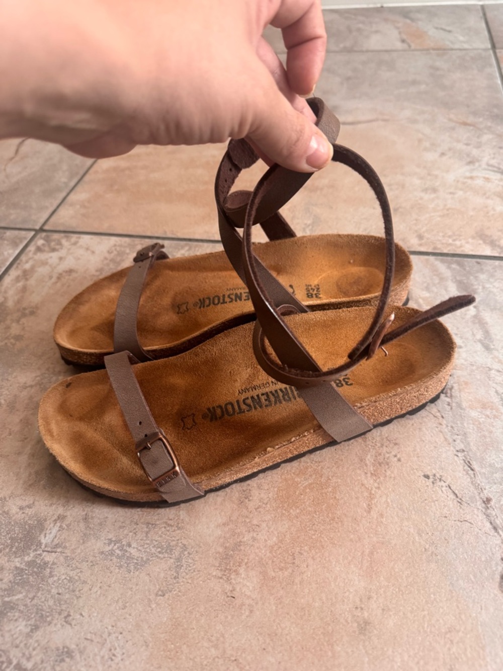 Birkenstock Brown Leather Strappy Sandals - Picture 2 of 4